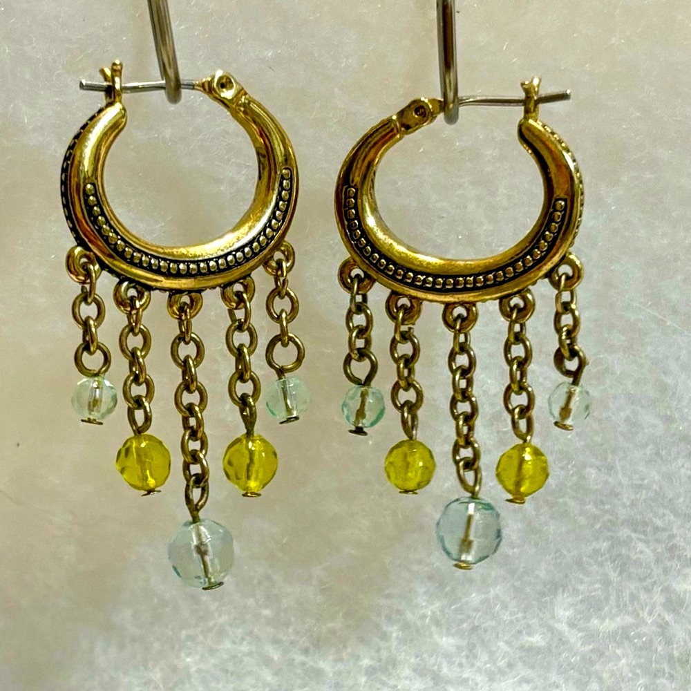 Vintage Golden Chandelier Beaded Hoop Earrings